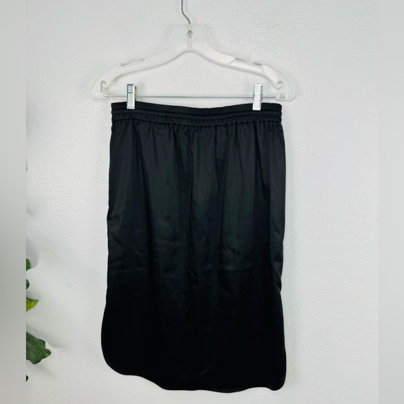 T BY ALEXANDER WANG Asymmetric Black Satin Drawstring Midi Skirt - Picture 9 of 10